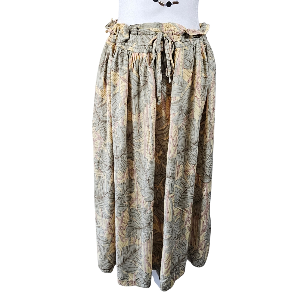 Vintage Adini New York London Printed Tie-Waist Maxi Skirt‎ - Neutral Leaf Print